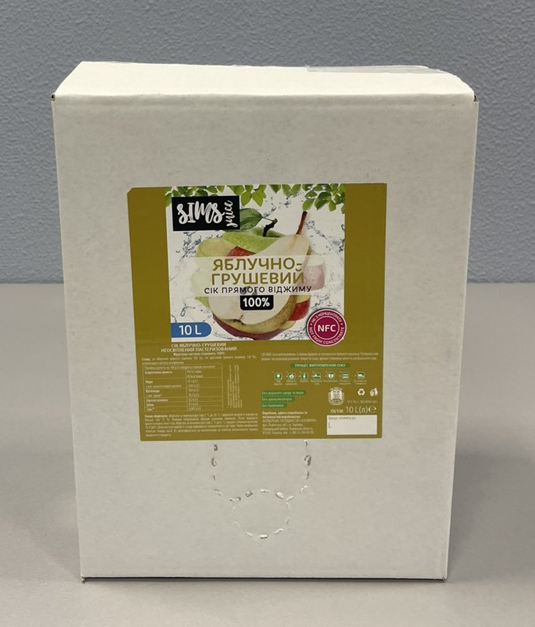 Сік яблучно-грушевий SIMS JUICE, неосвітлений, пастеризований, прямого віджиму, 10 л